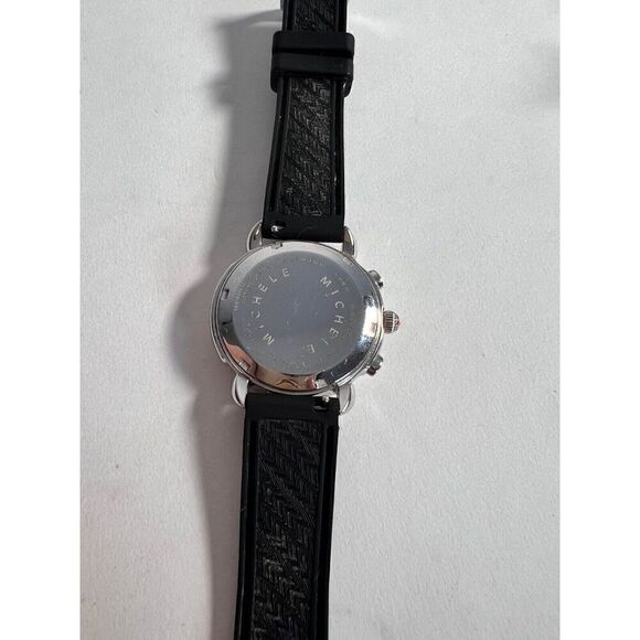 Michele Women’s Black Leather Straps White Analog Chrono Dial Swiss Made Wristwa - Picture 4 of 4